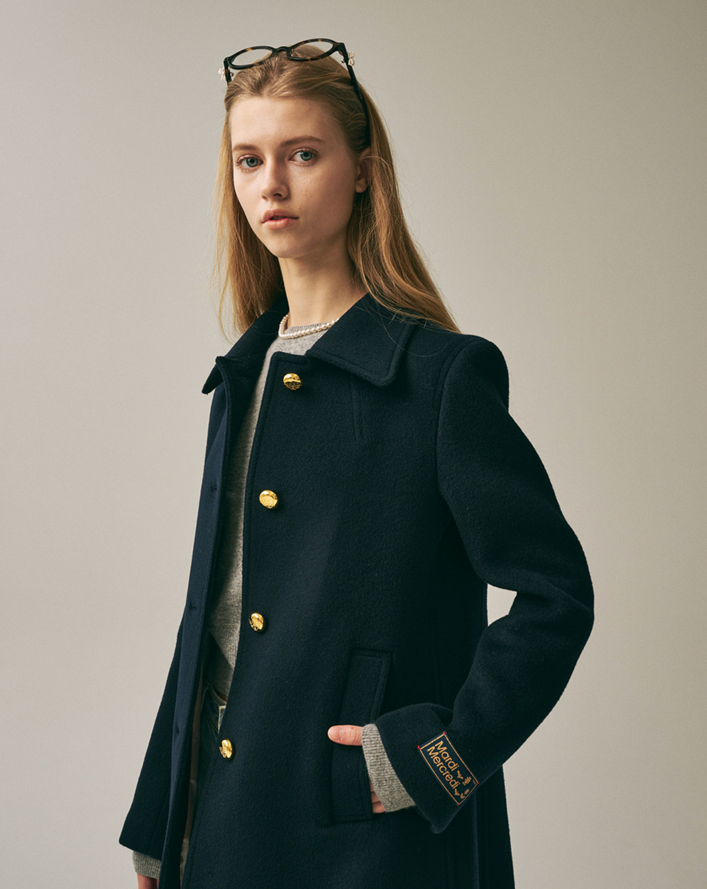 Mardi Mercedi_Wool A Line Jacket_Navy