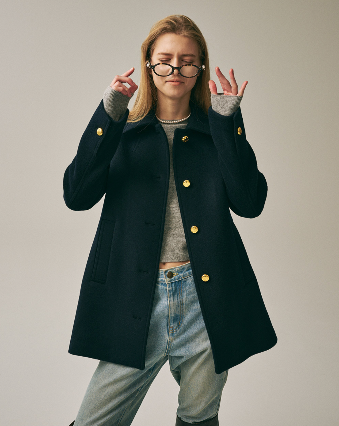 Mardi Mercedi_Wool A Line Jacket_Navy