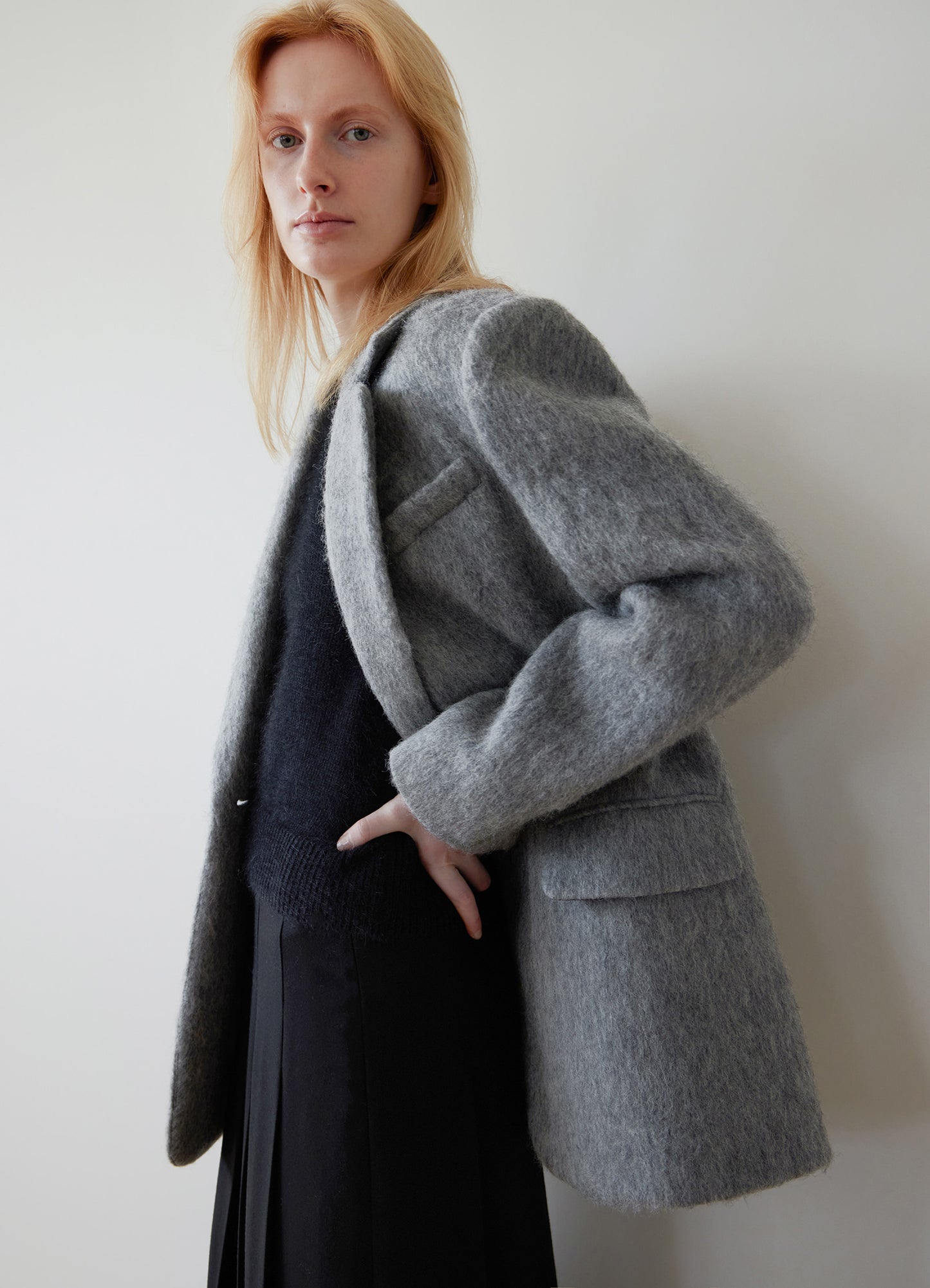 LEVAR Hairy Alpaca Blended Single Jacket - Charcoal