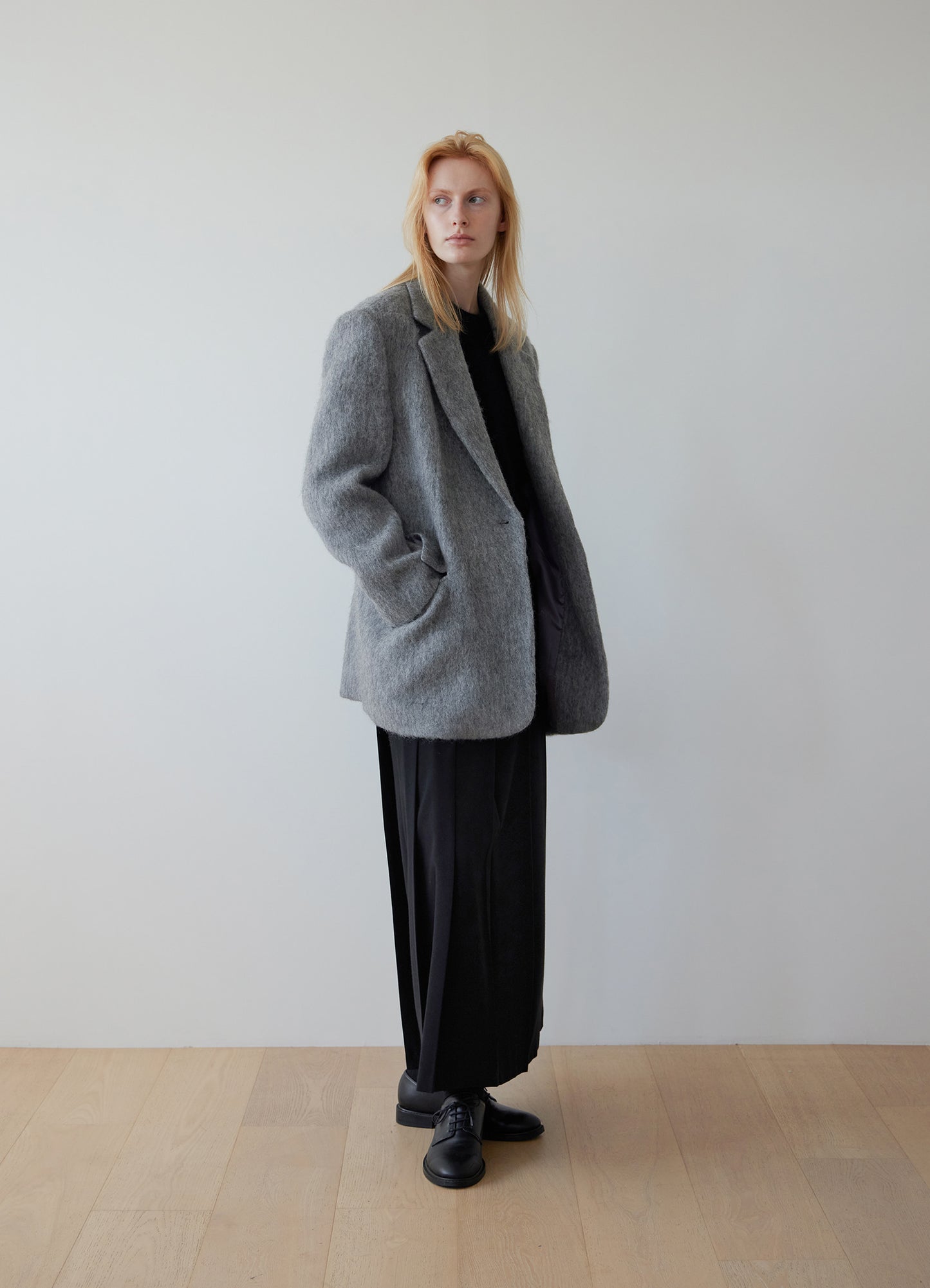 LEVAR Hairy Alpaca Blended Single Jacket - Charcoal