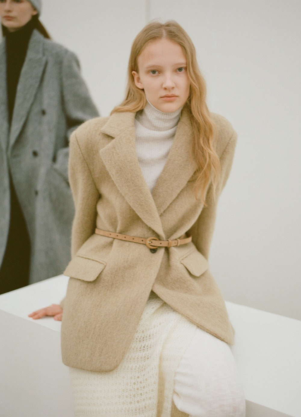 LEVAR Hairy Alpaca Blended Single Jacket - Beige