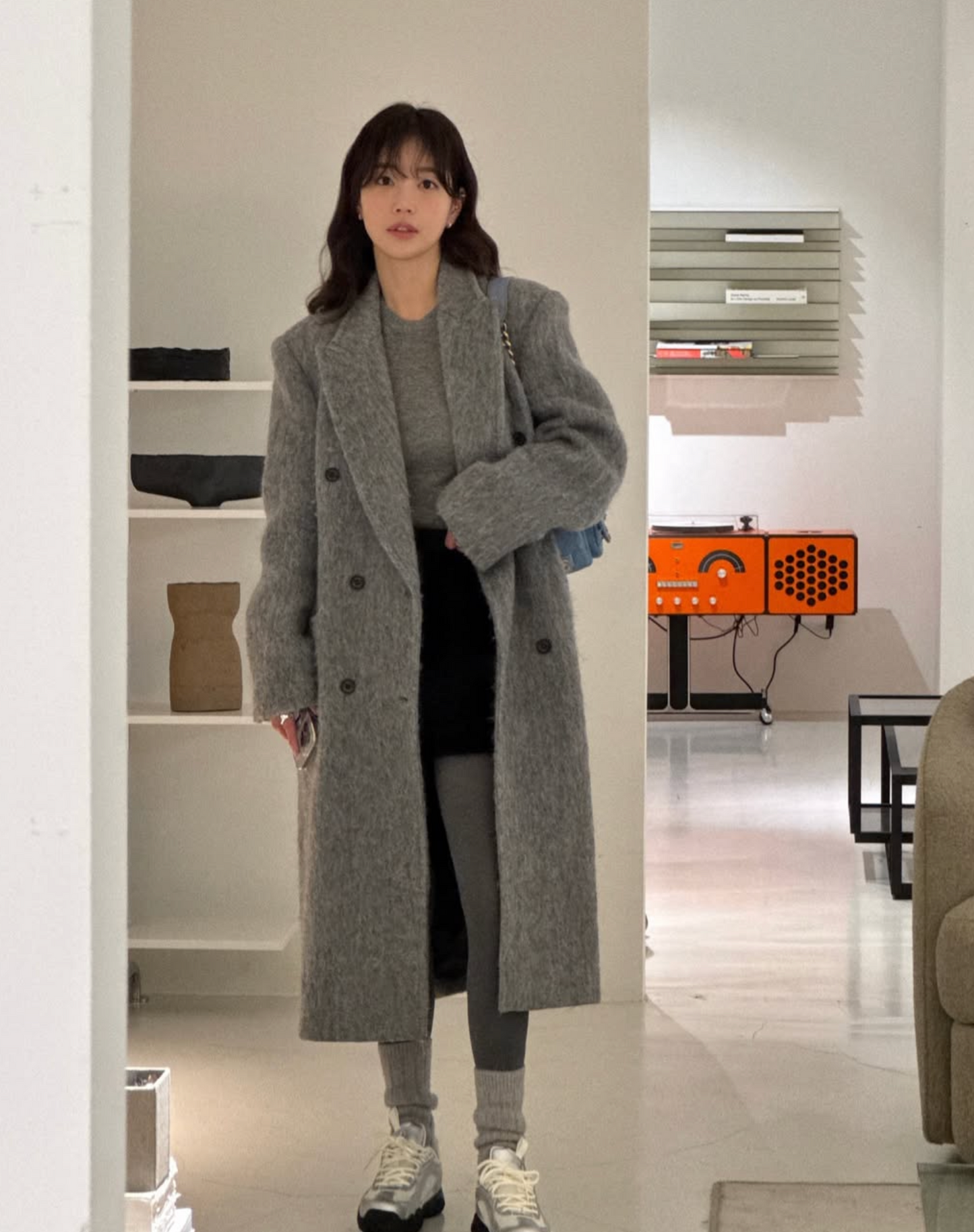 LEVAR Hairy Alpaca Blended Classic Coat - Charcoal