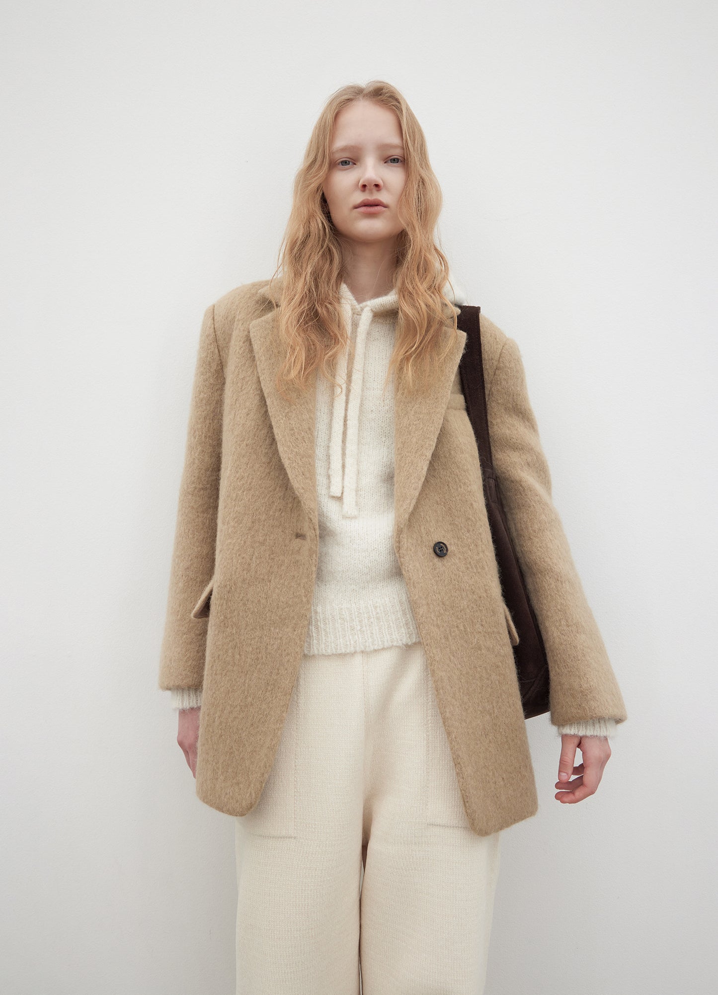 LEVAR Hairy Alpaca Blended Single Jacket - Beige