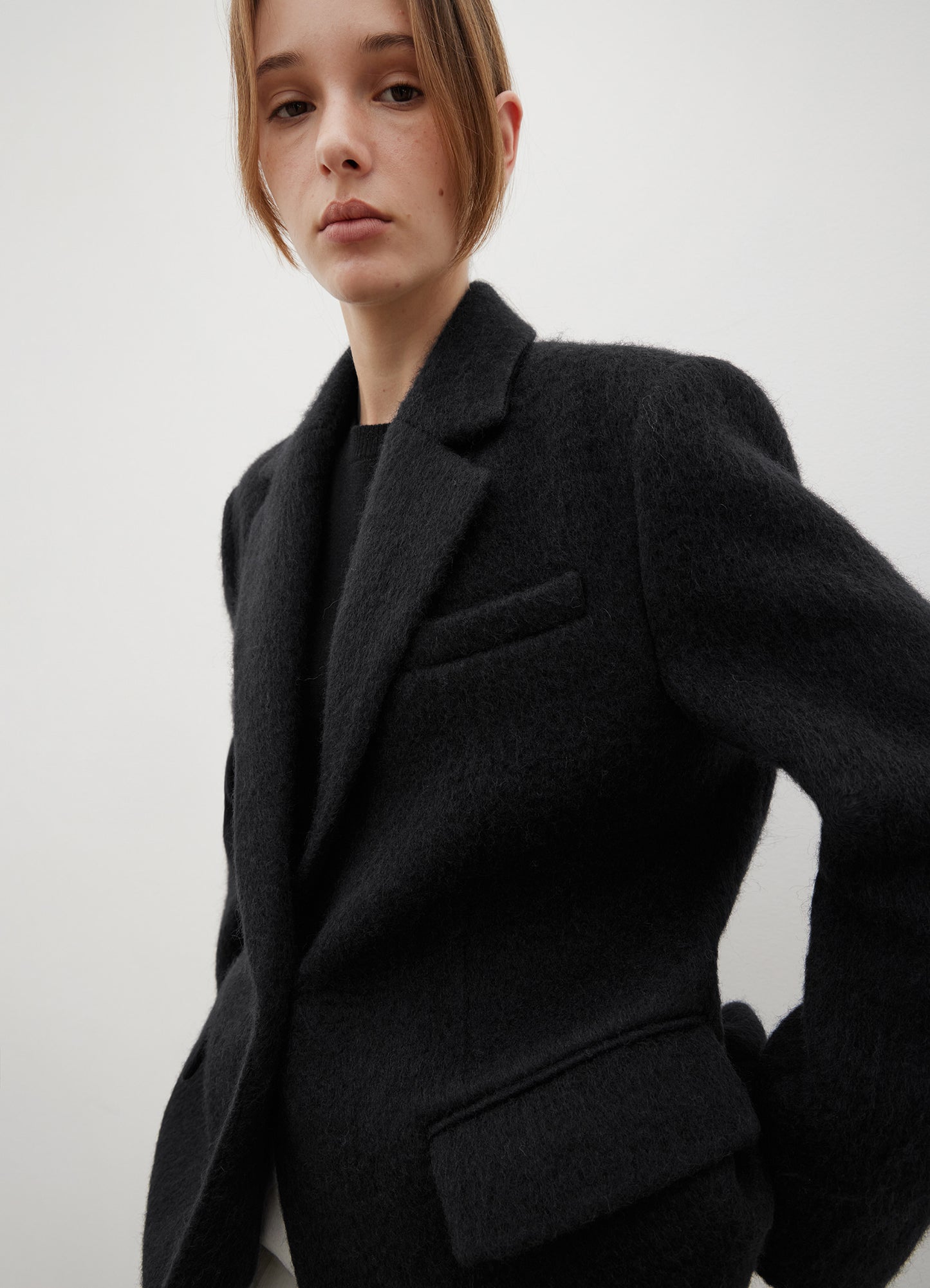 LEVAR Hairy Alpaca Blended Single Jacket - Black