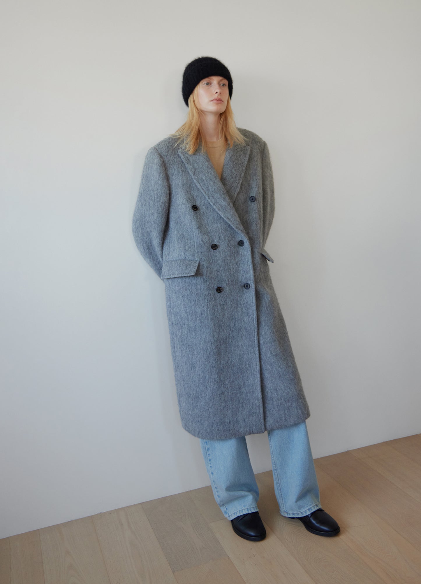LEVAR Hairy Alpaca Blended Classic Coat - Charcoal