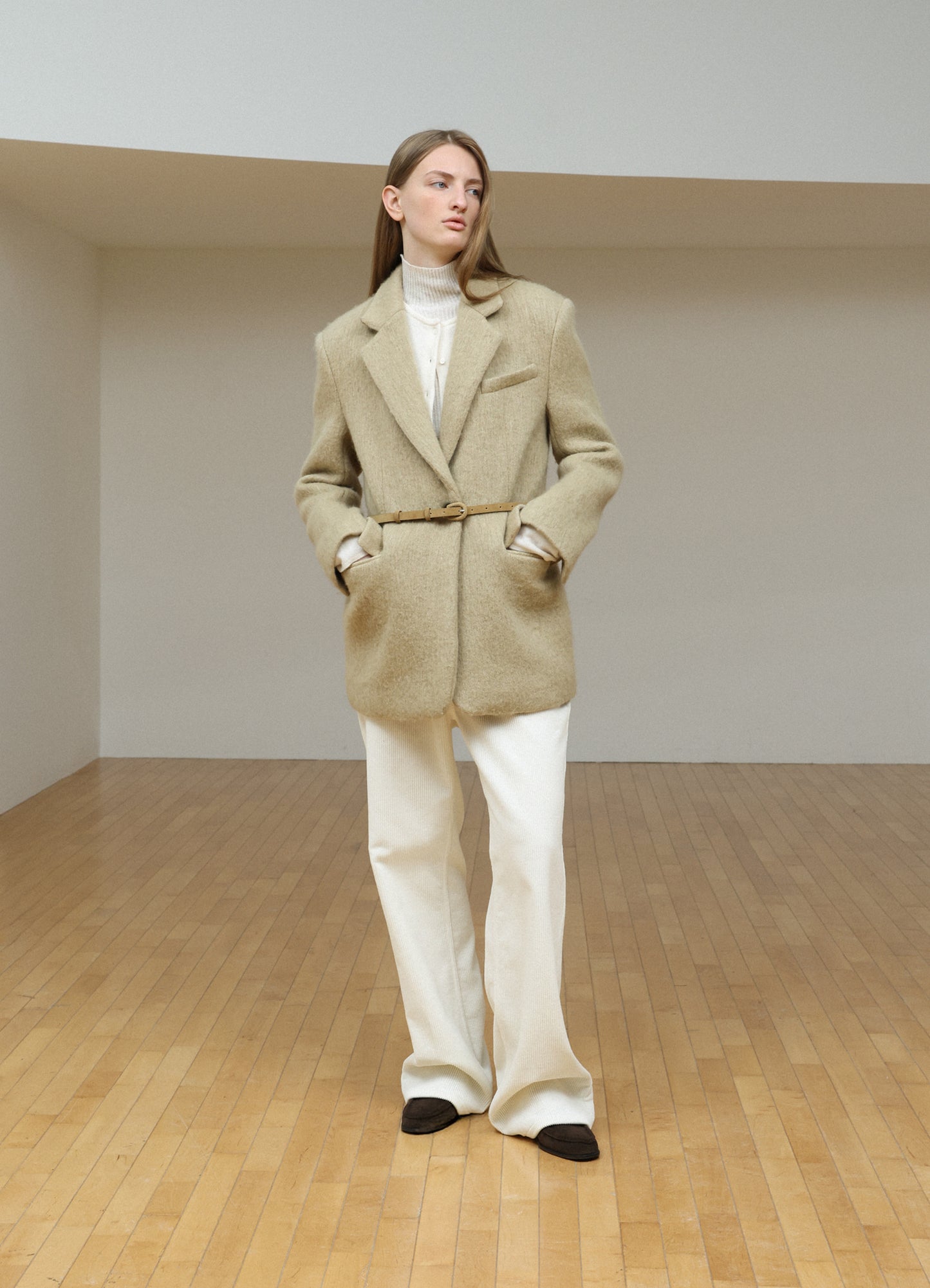 LEVAR Hairy Alpaca Blended Single Jacket - Beige