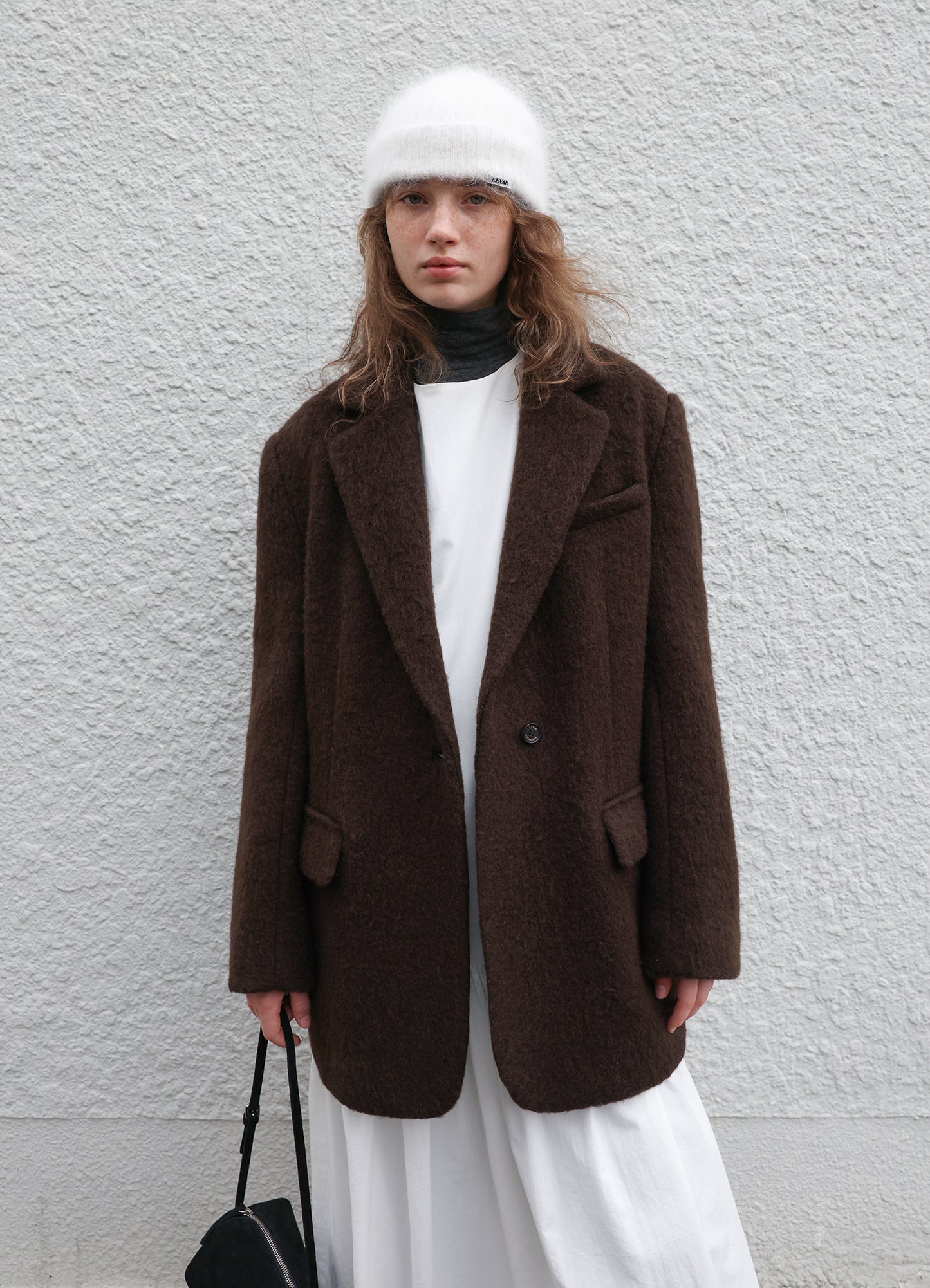 LEVAR Hairy Alpaca Blended Single Jacket - Umber Brown