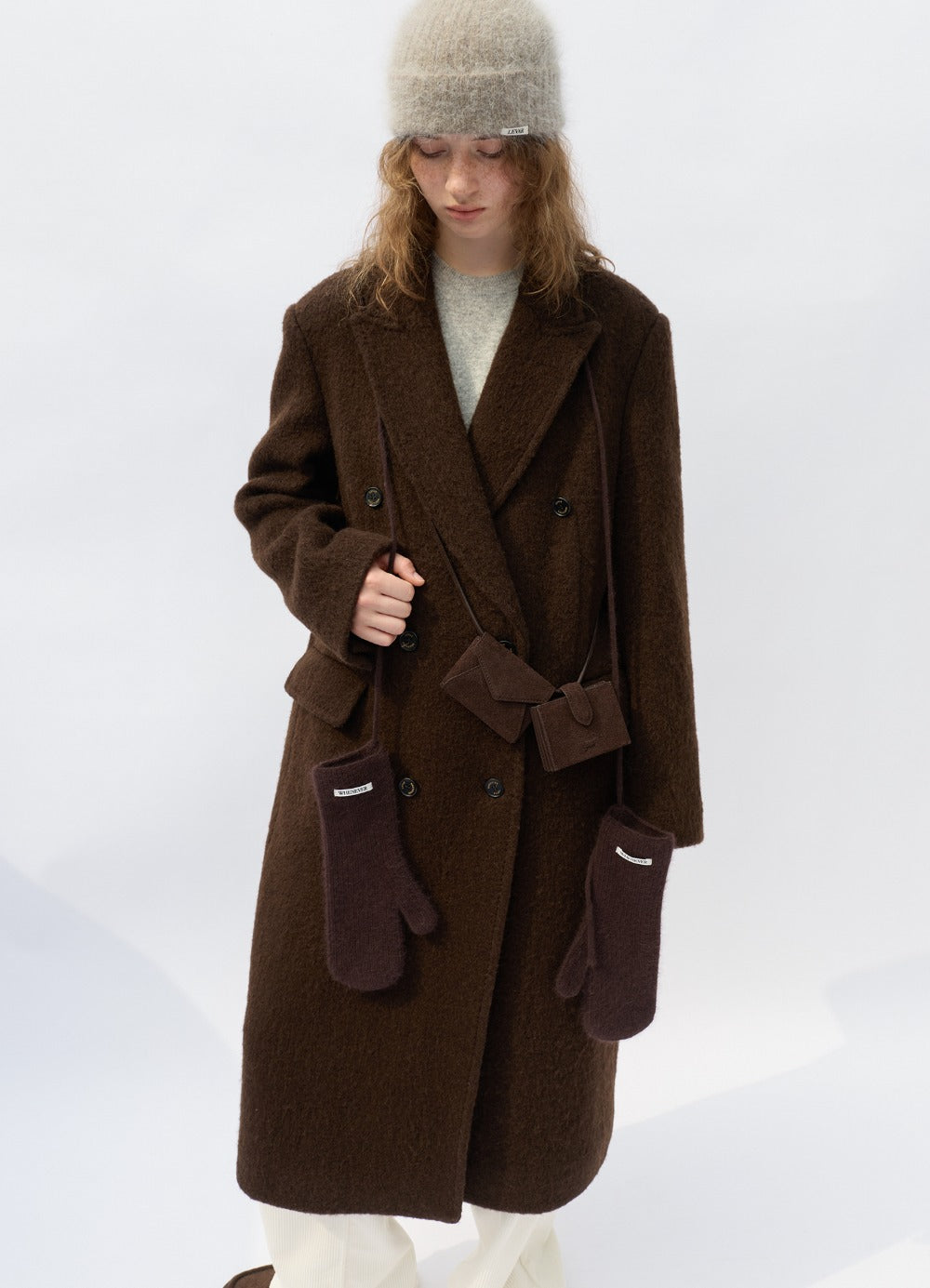 LEVAR Hairy Alpaca Blended Classic Coat - Umber Brown