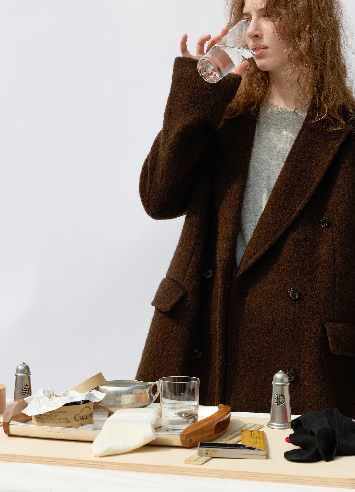 LEVAR Hairy Alpaca Blended Classic Coat - Umber Brown