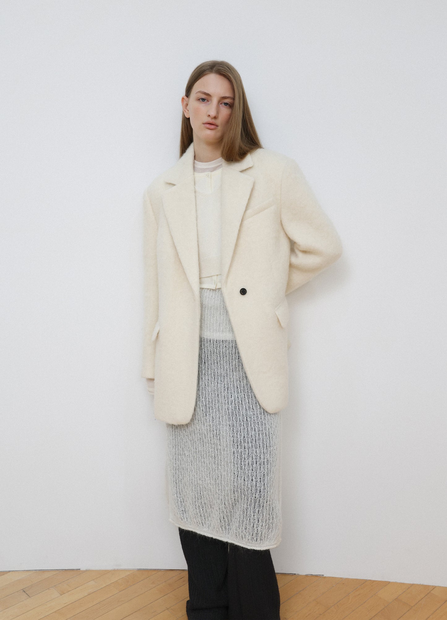 LEVAR Hairy Alpaca Blended Single Jacket - Vanilla Cream