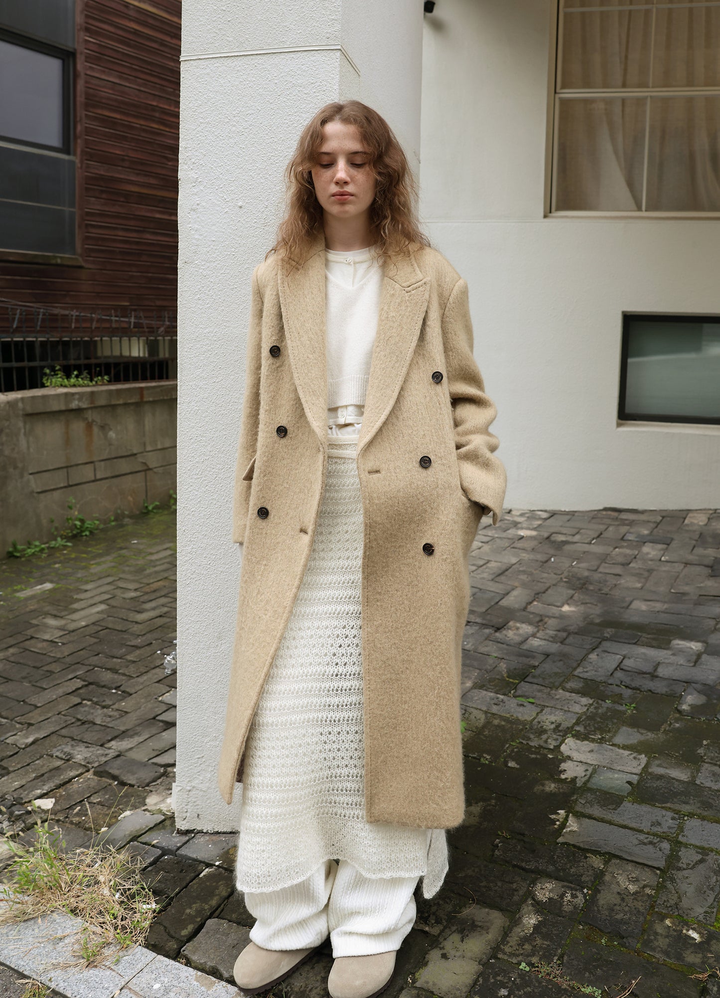 LEVAR Hairy Alpaca Blended Classic Coat - Beige