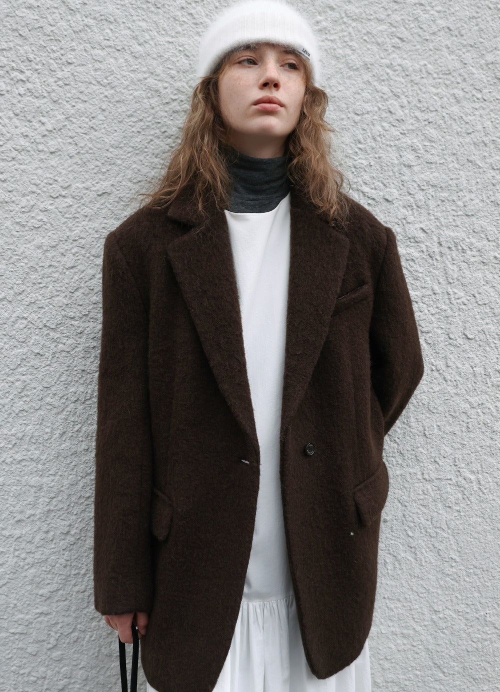 LEVAR Hairy Alpaca Blended Single Jacket - Umber Brown