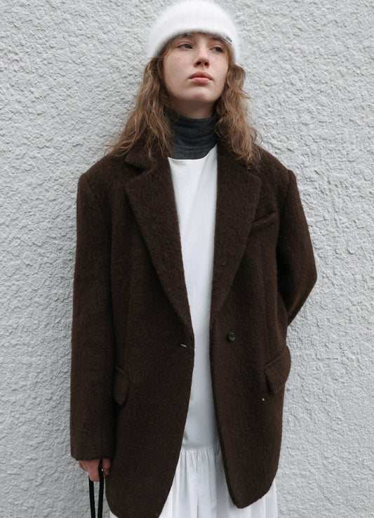 LEVAR Hairy Alpaca Blended Single Jacket - Umber Brown