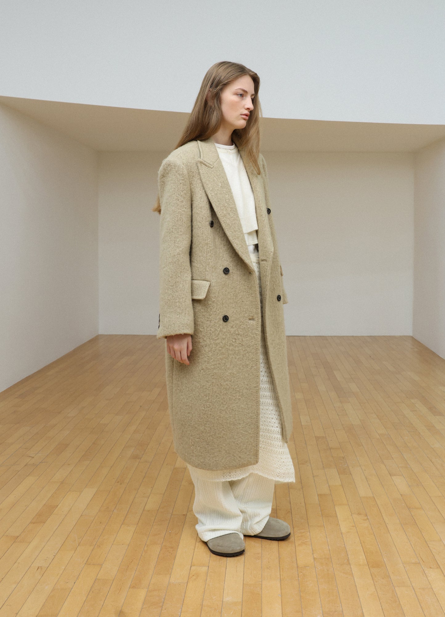 LEVAR Hairy Alpaca Blended Classic Coat - Beige