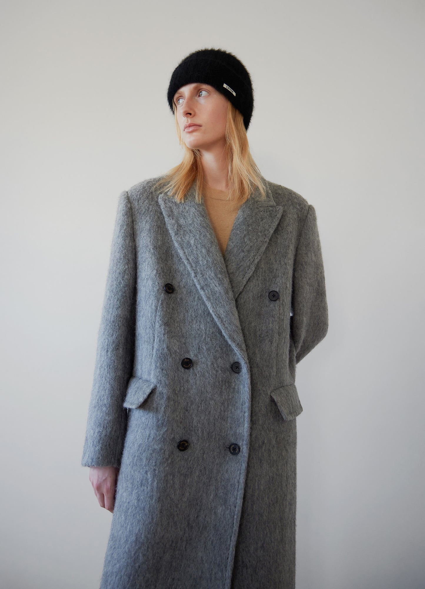 LEVAR Hairy Alpaca Blended Classic Coat - Charcoal