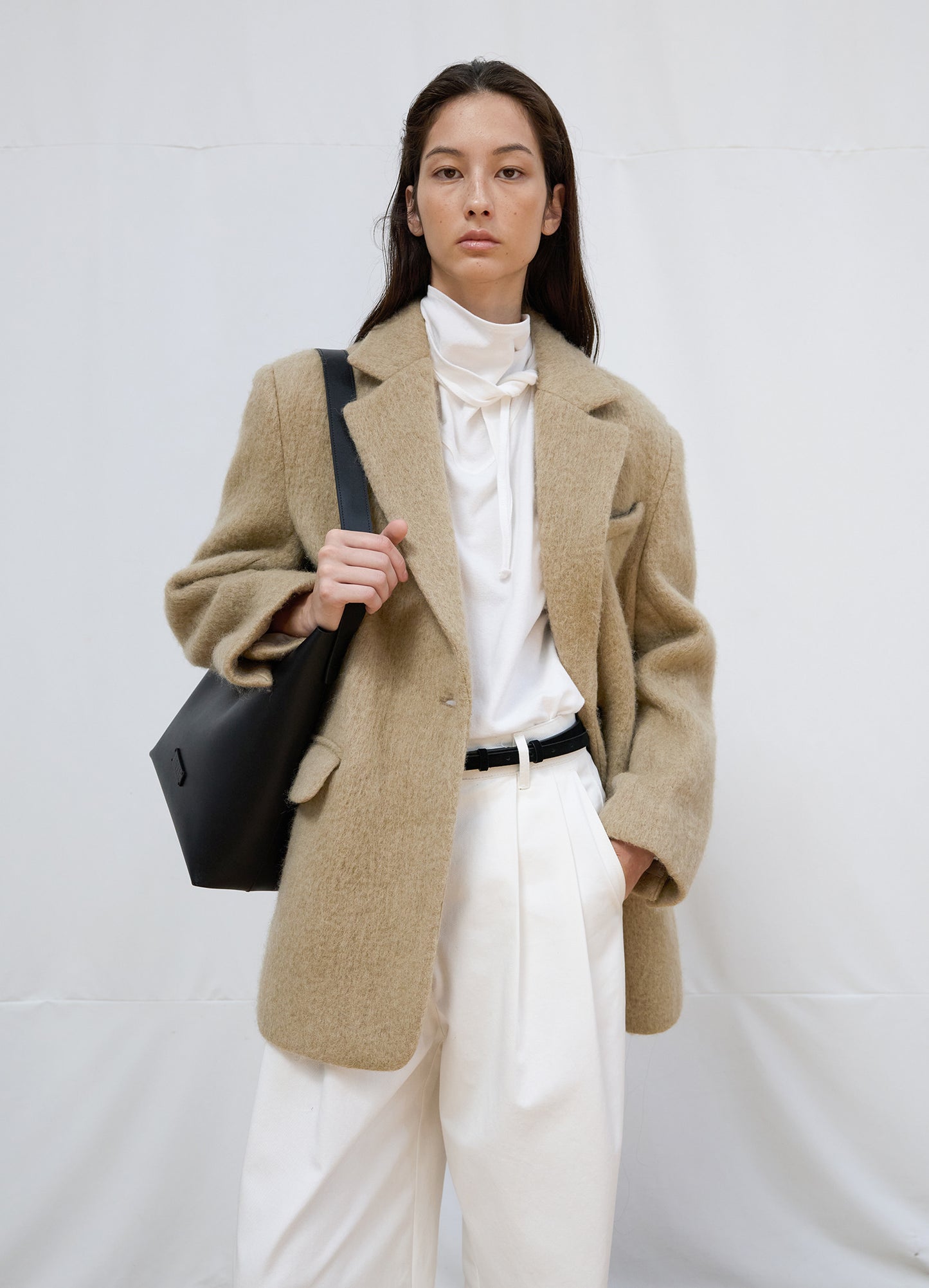 LEVAR Hairy Alpaca Blended Single Jacket - Beige