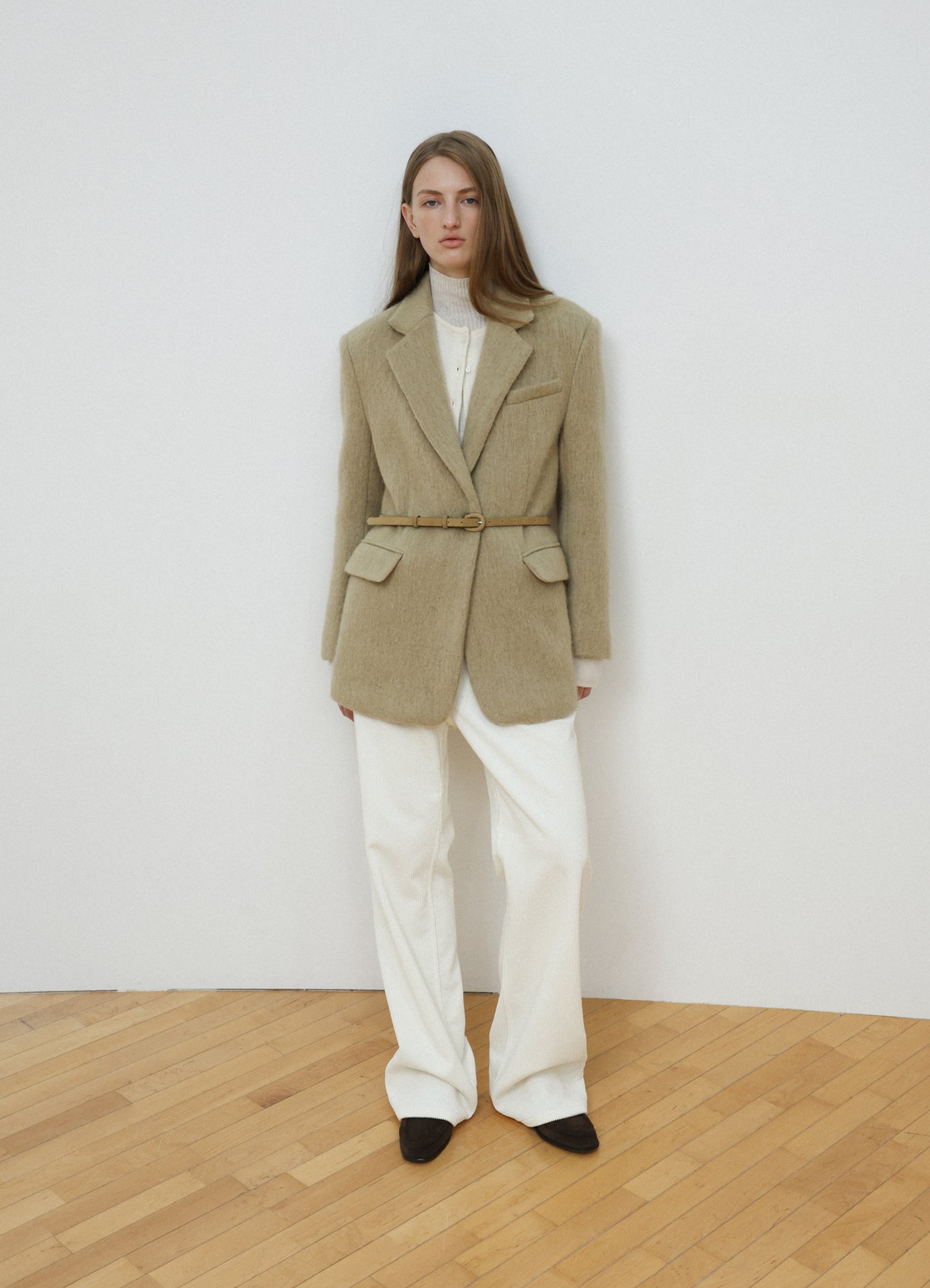 LEVAR Hairy Alpaca Blended Single Jacket - Beige