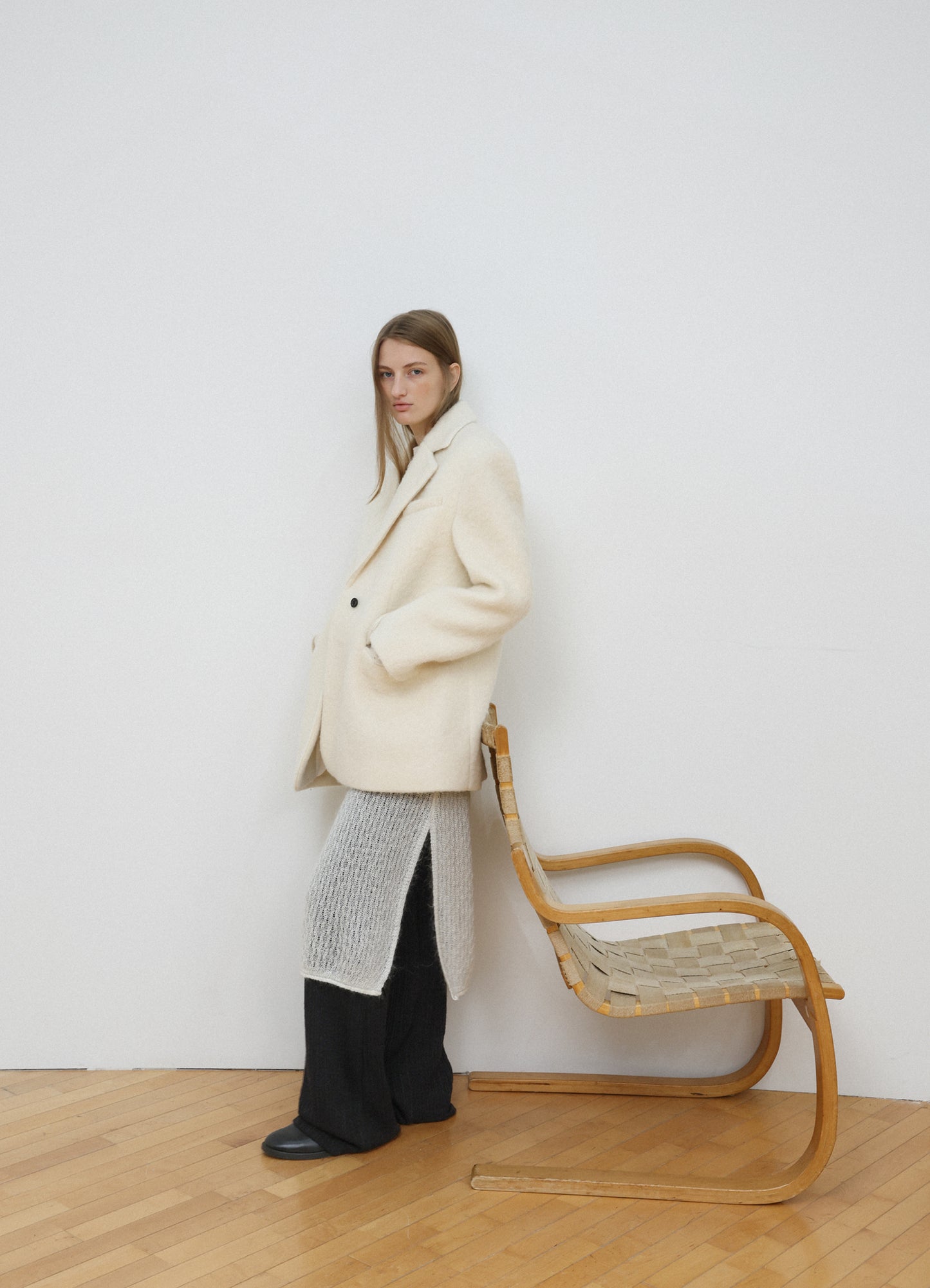 LEVAR Hairy Alpaca Blended Single Jacket - Vanilla Cream