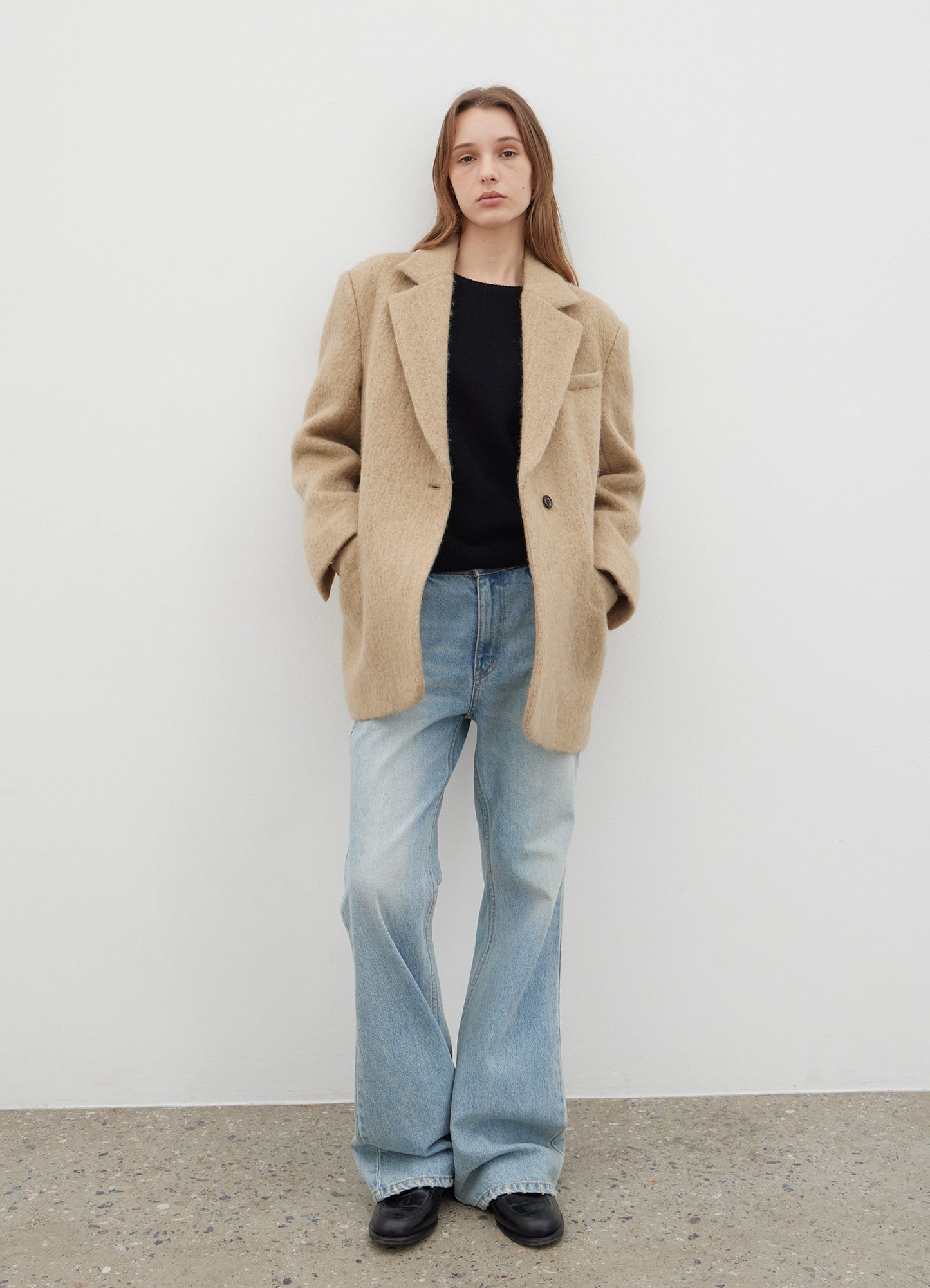 LEVAR Hairy Alpaca Blended Single Jacket - Beige