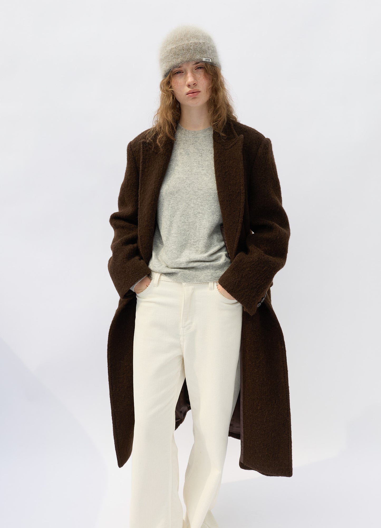 LEVAR Hairy Alpaca Blended Classic Coat - Umber Brown