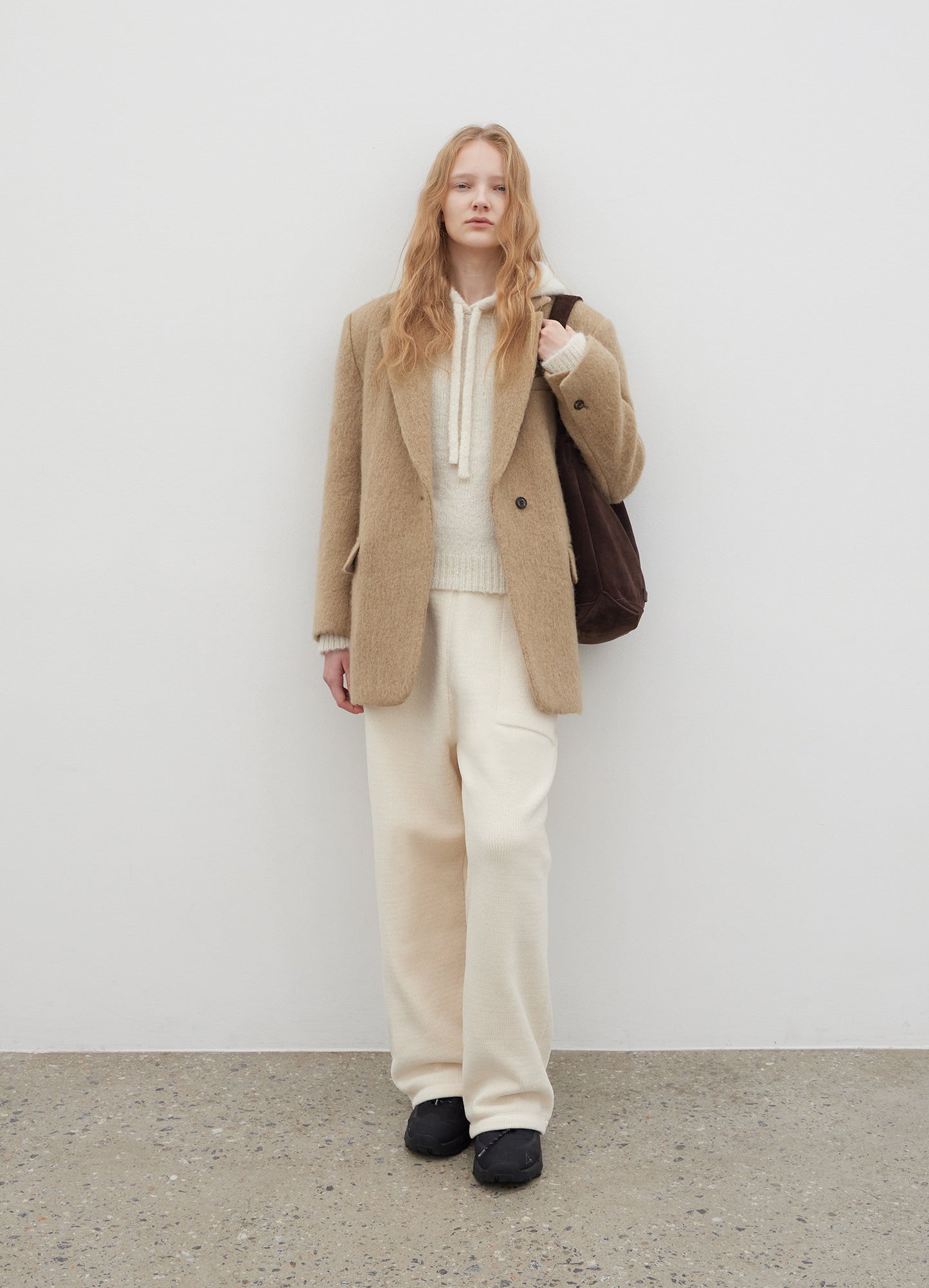 LEVAR Hairy Alpaca Blended Single Jacket - Beige