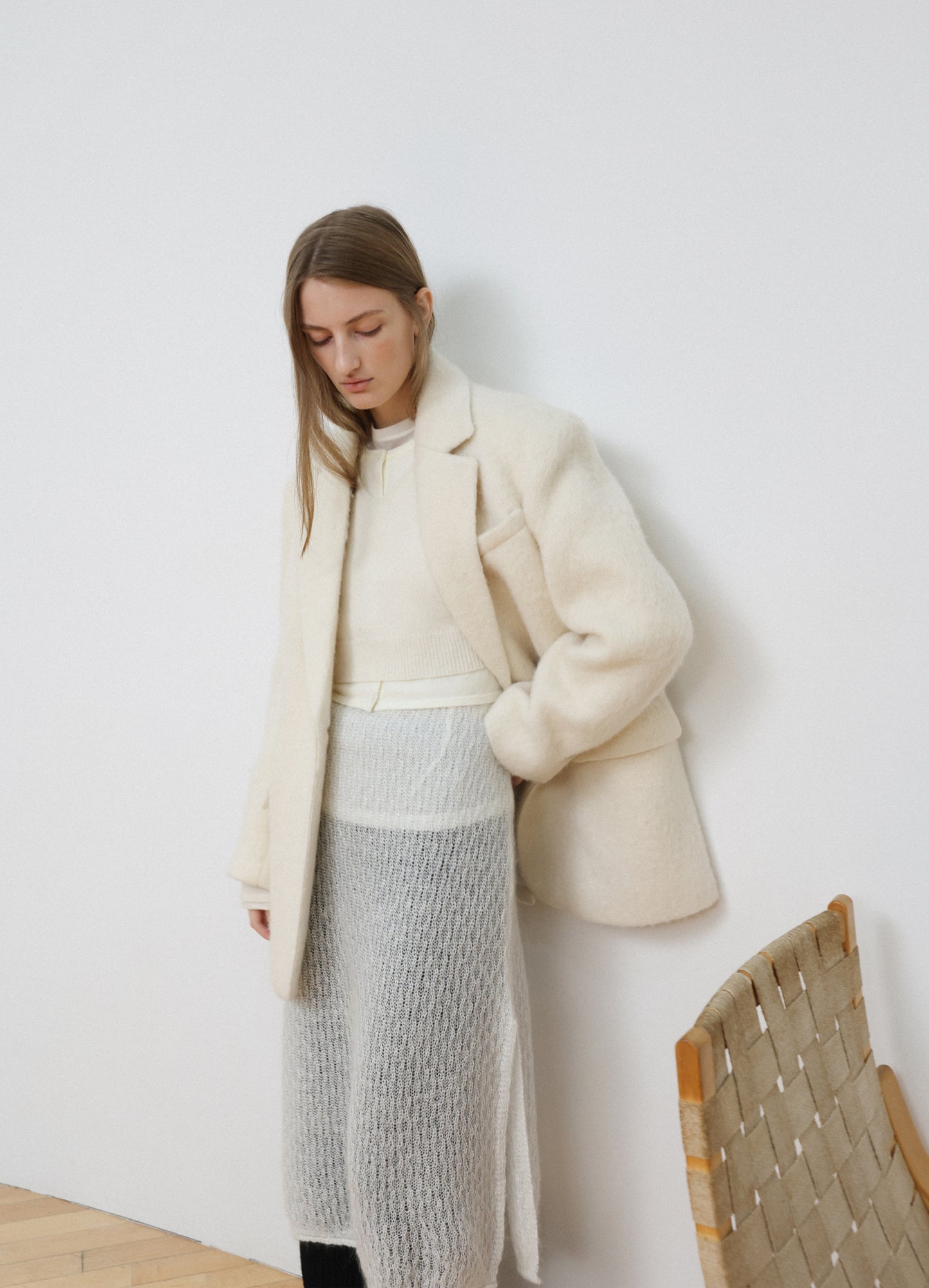 LEVAR Hairy Alpaca Blended Single Jacket - Vanilla Cream