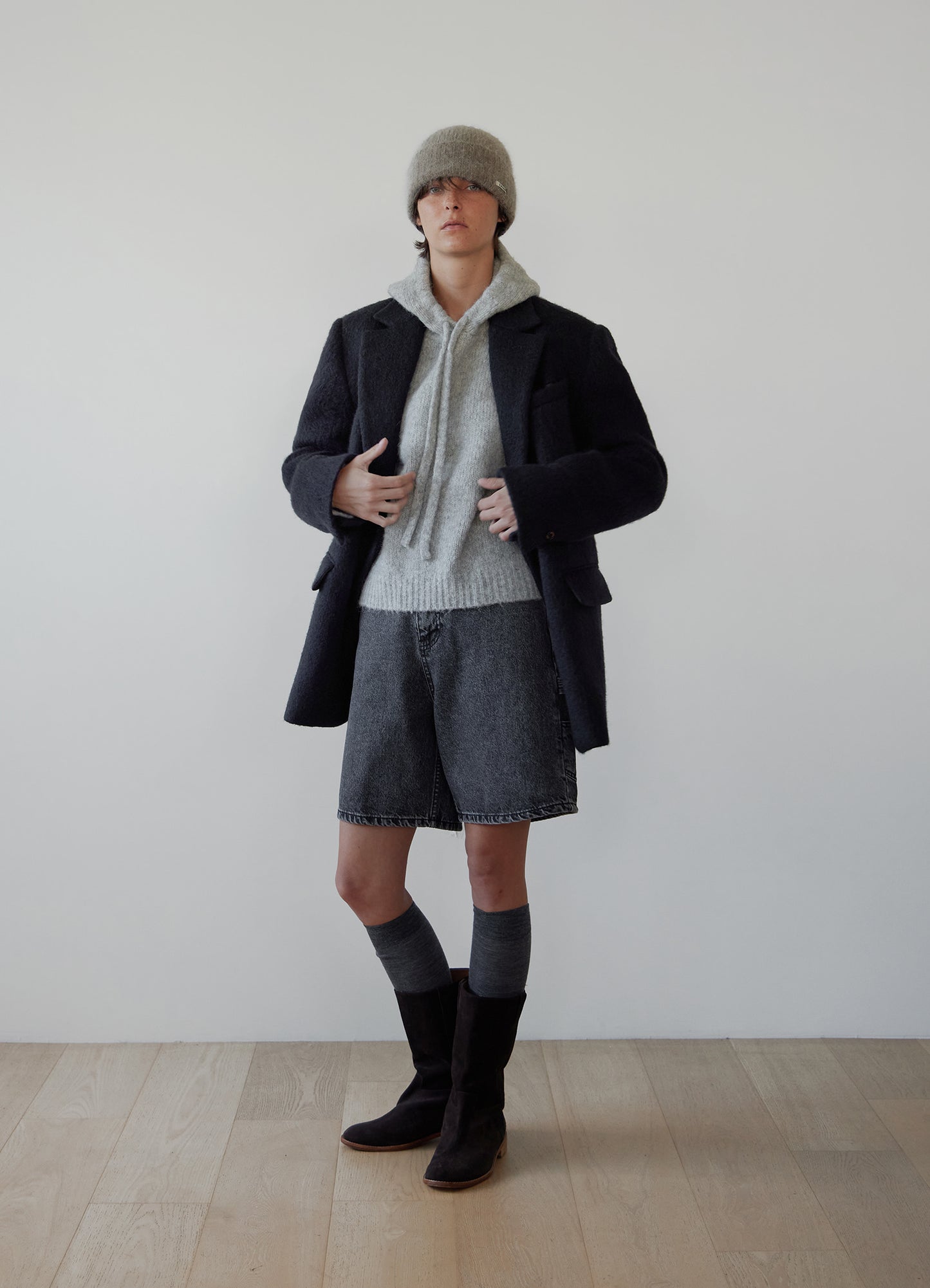 LEVAR Hairy Alpaca Blended Single Jacket - Black