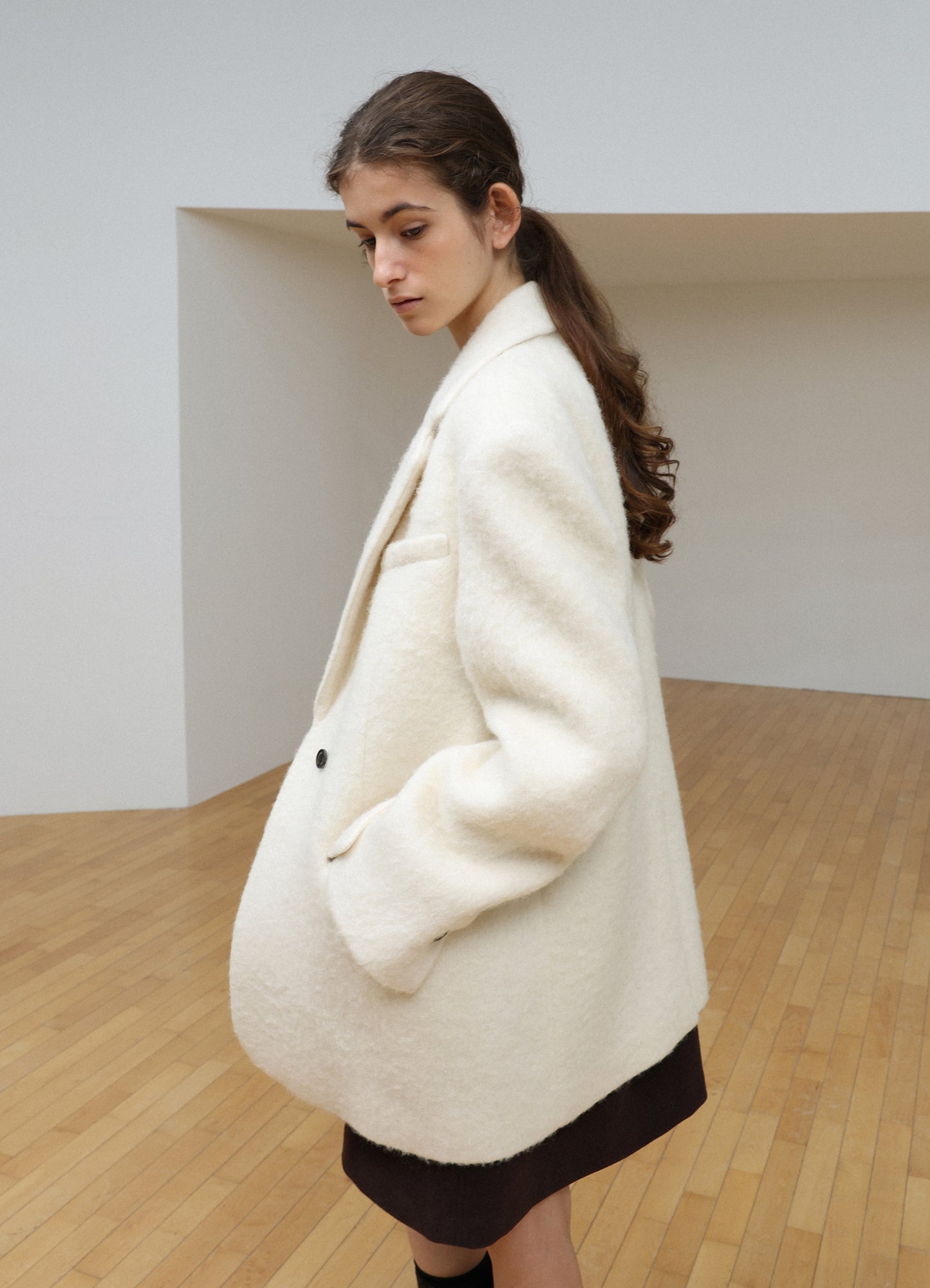 LEVAR Hairy Alpaca Blended Single Jacket - Vanilla Cream