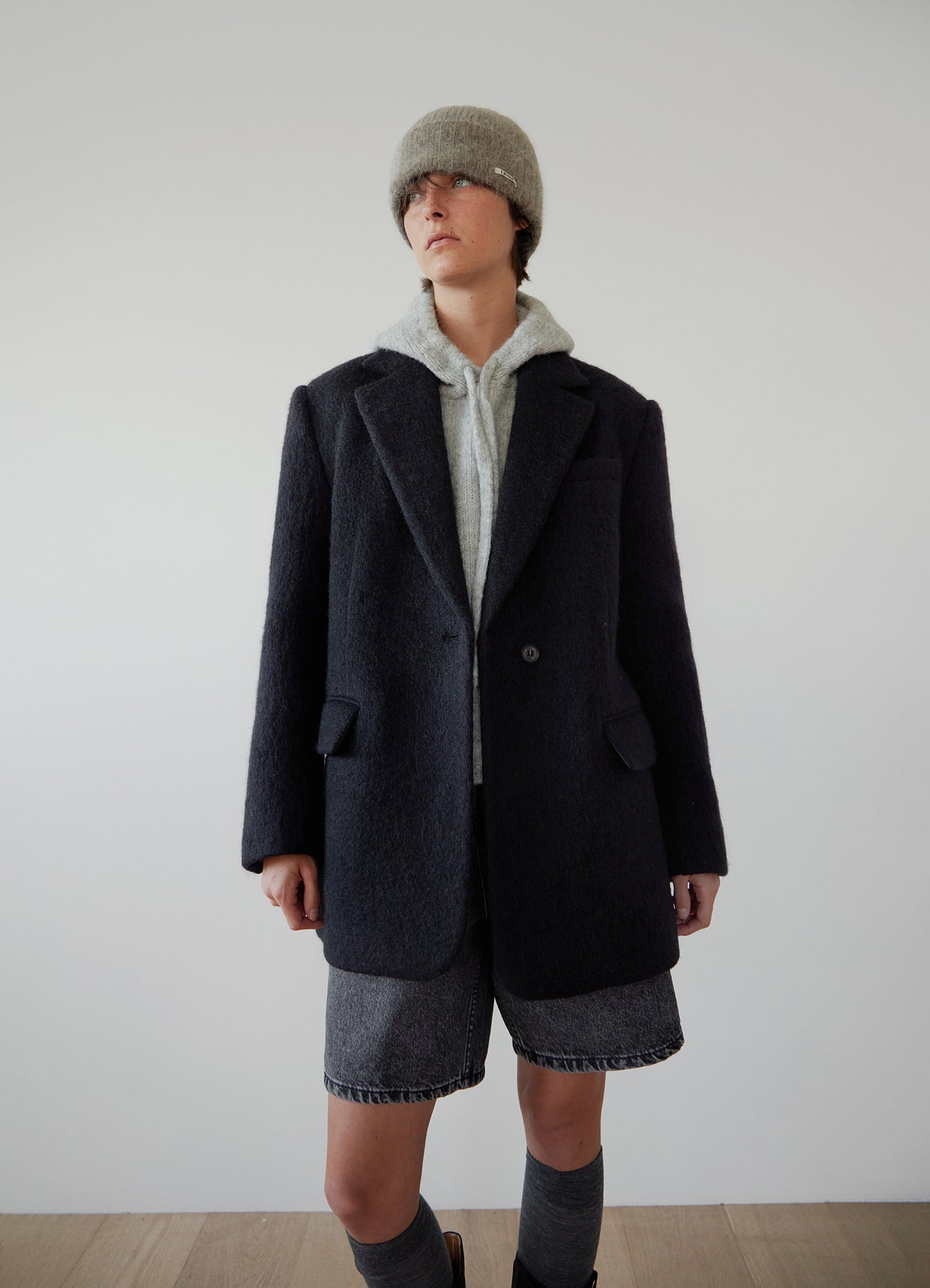 LEVAR Hairy Alpaca Blended Single Jacket - Black