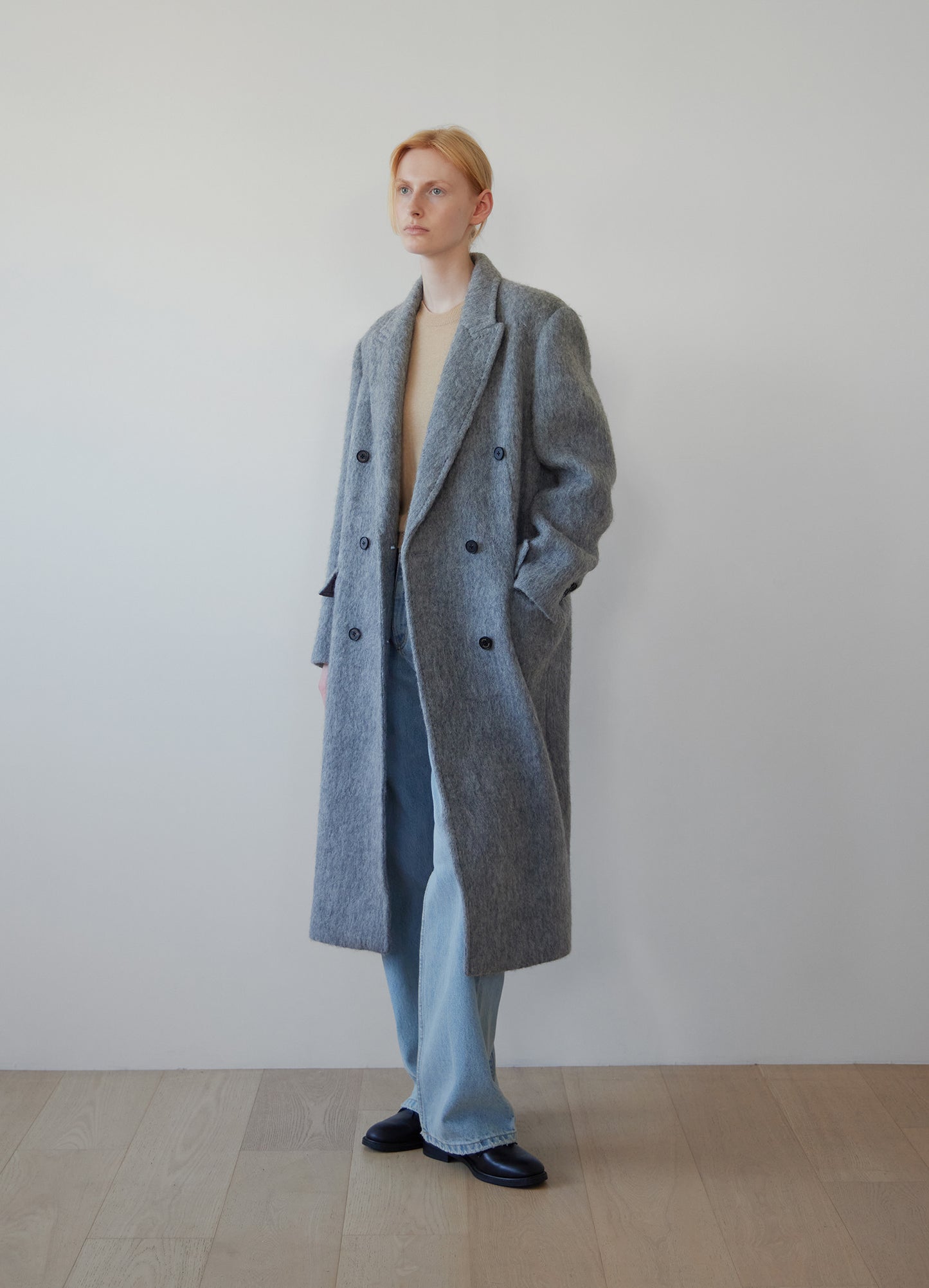 LEVAR Hairy Alpaca Blended Classic Coat - Charcoal