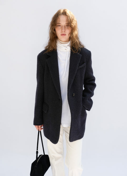 LEVAR Hairy Alpaca Blended Single Jacket - Black