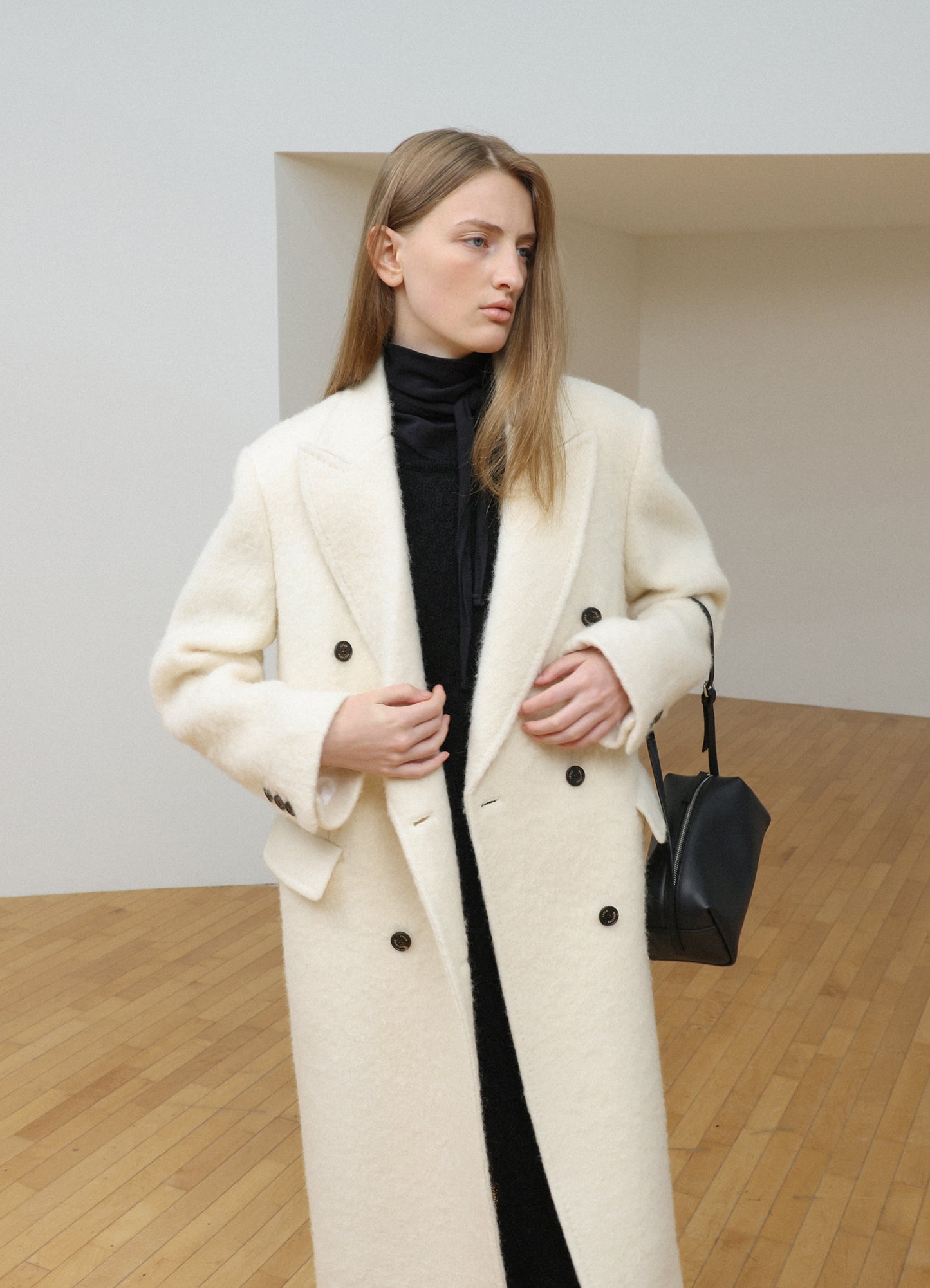 LEVAR Hairy Alpaca Blended Classic Coat - Vanilla Cream