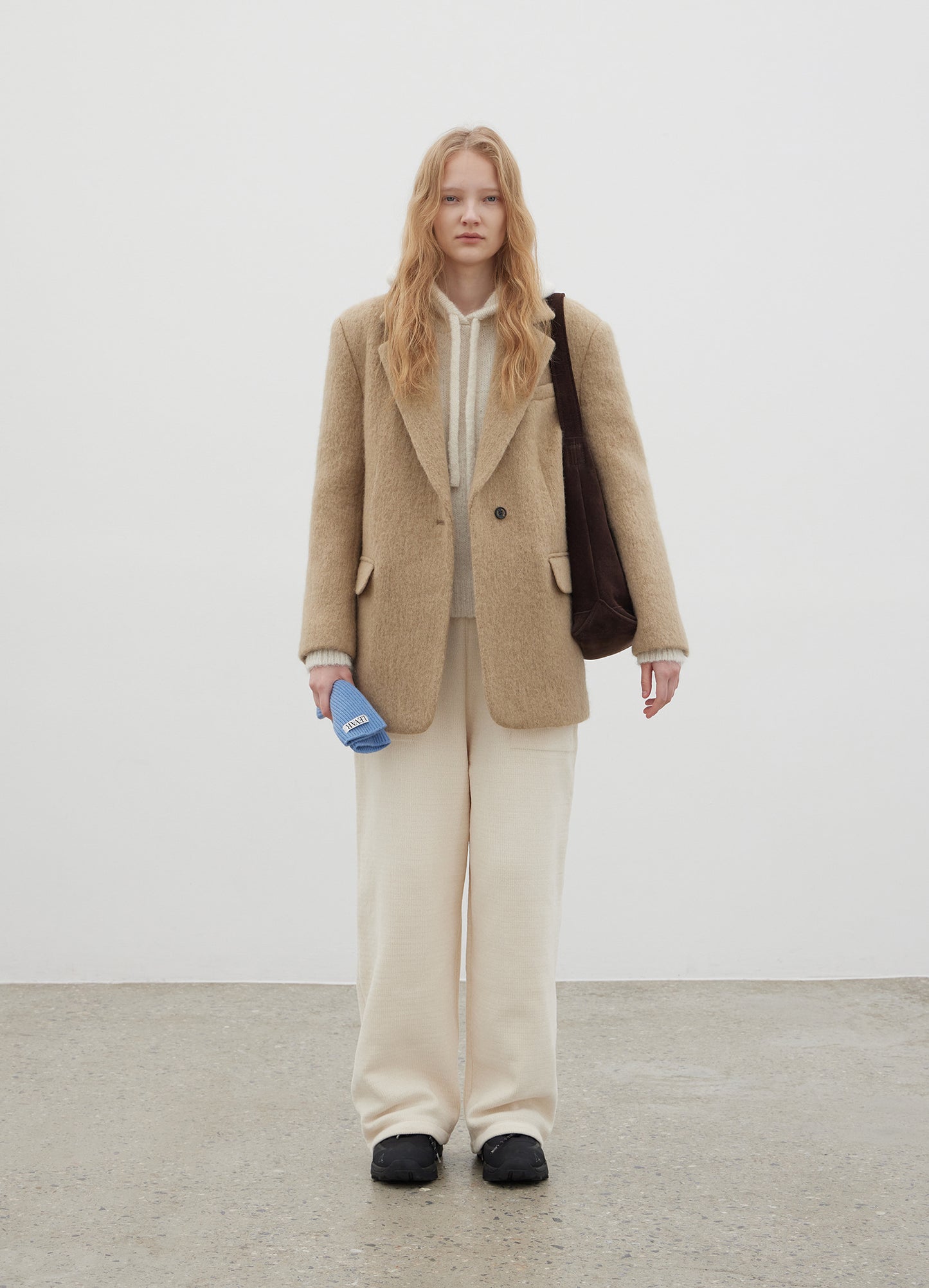 LEVAR Hairy Alpaca Blended Single Jacket - Beige