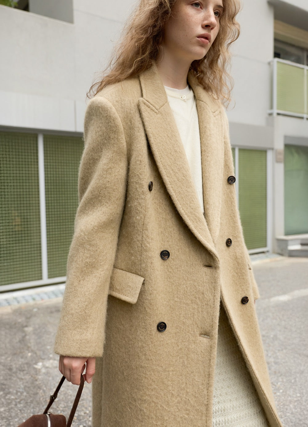 LEVAR Hairy Alpaca Blended Classic Coat - Beige