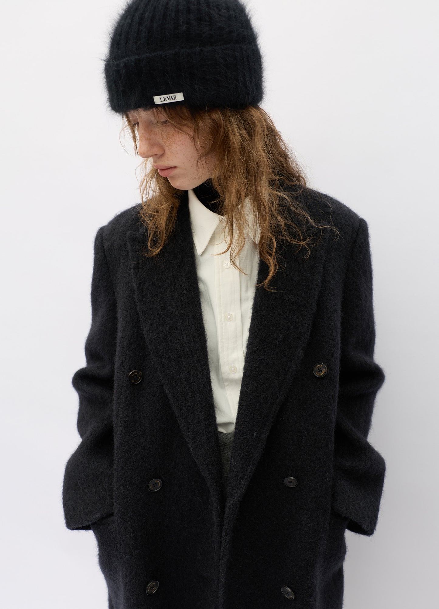 LEVAR Hairy Alpaca Blended Classic Coat - Black