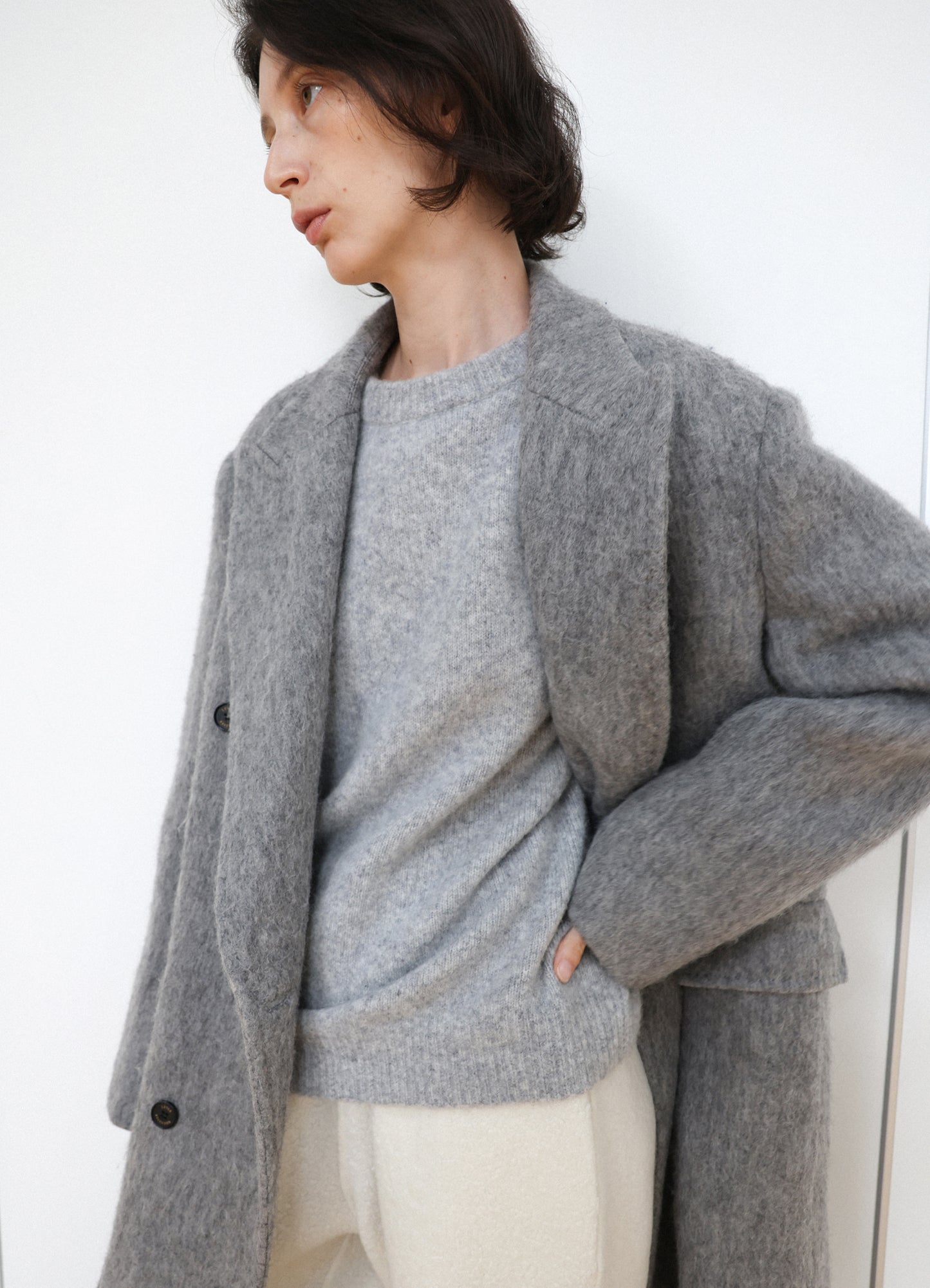 LEVAR Hairy Alpaca Blended Classic Coat - Charcoal