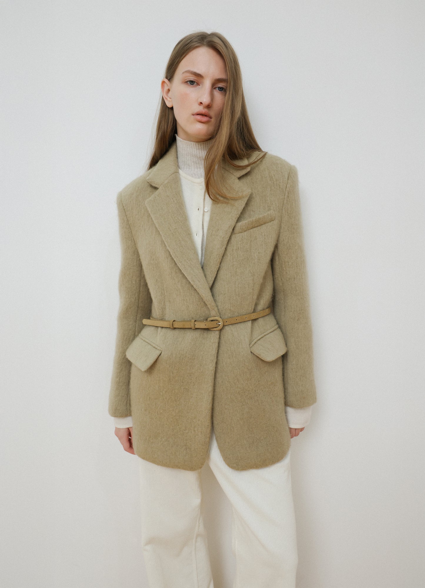 LEVAR Hairy Alpaca Blended Single Jacket - Beige
