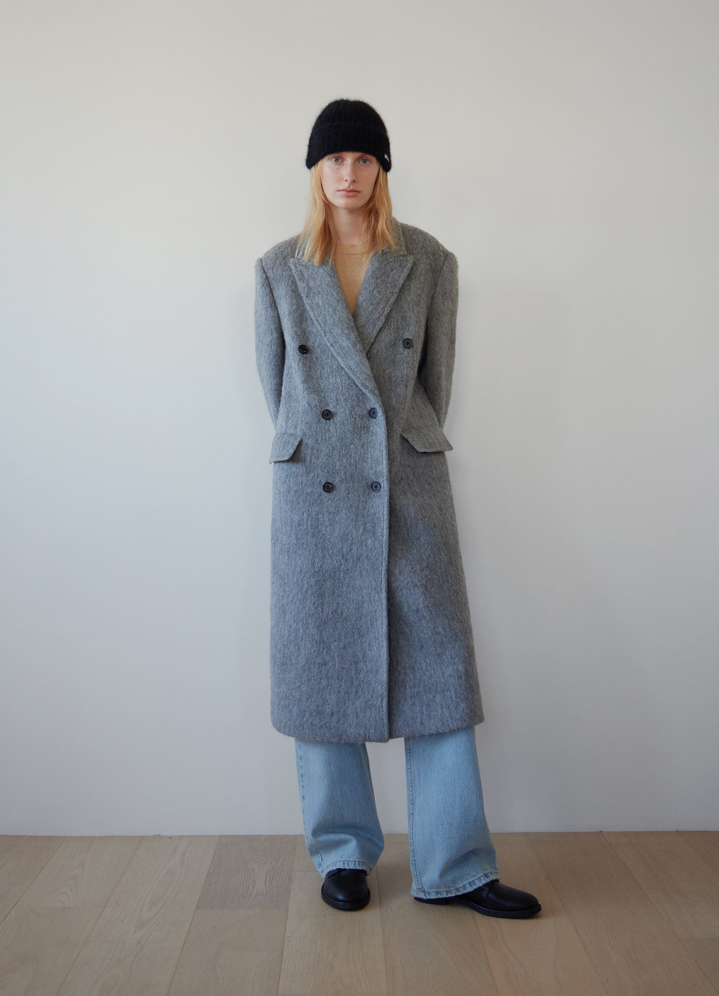 LEVAR Hairy Alpaca Blended Classic Coat - Charcoal