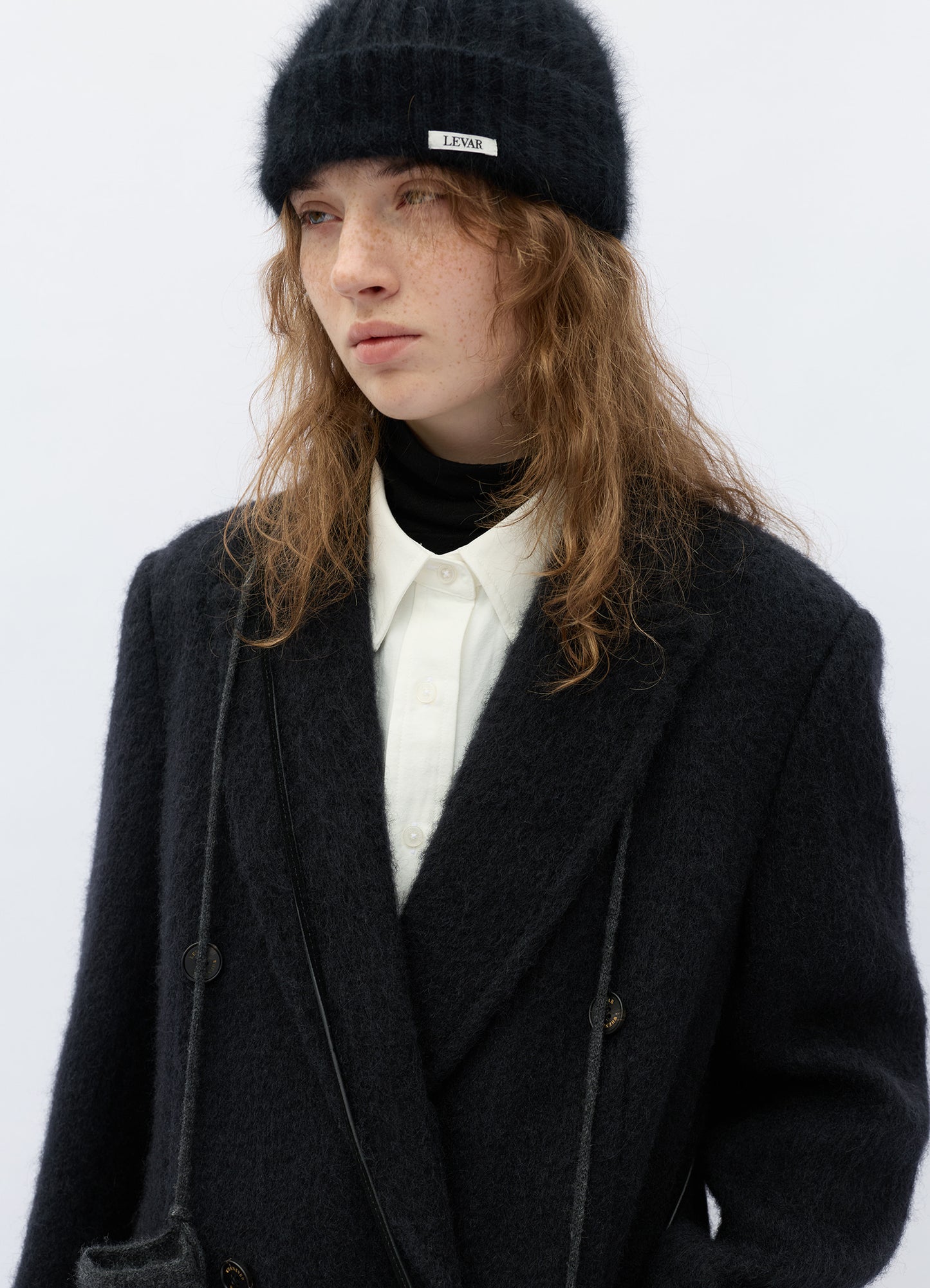 LEVAR Hairy Alpaca Blended Classic Coat - Black