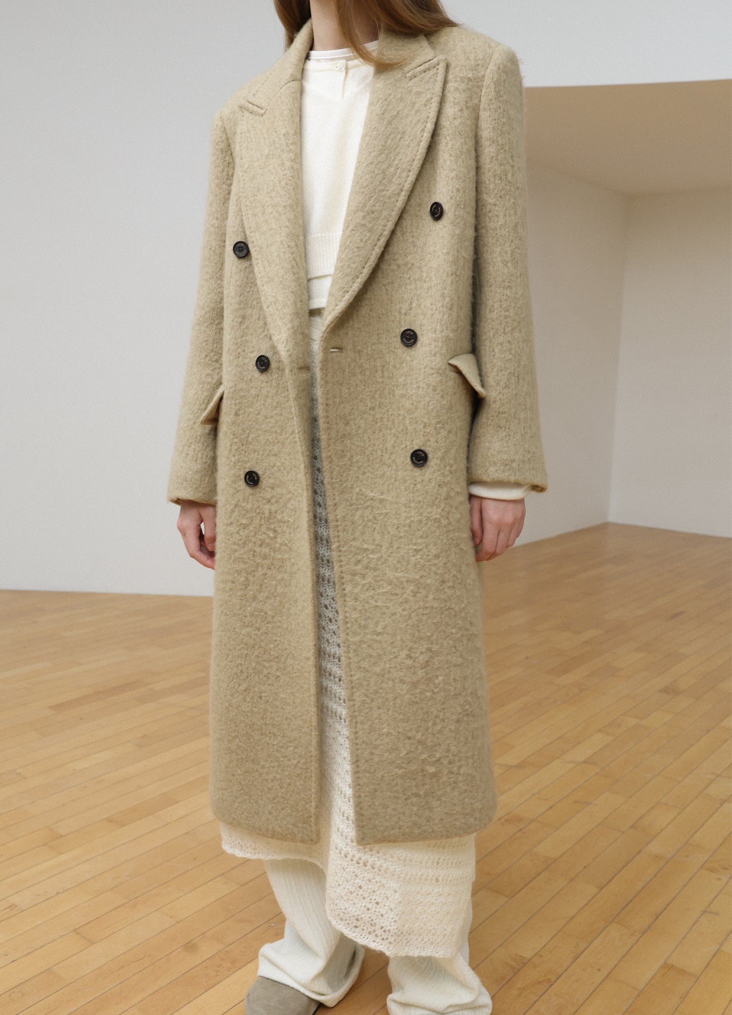 LEVAR Hairy Alpaca Blended Classic Coat - Beige