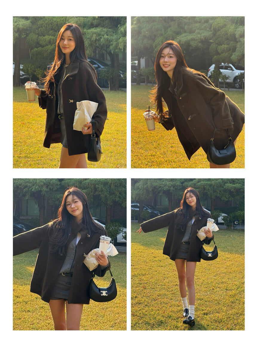 ZOOC Buckle Wool Blended Coat_Dark Brown